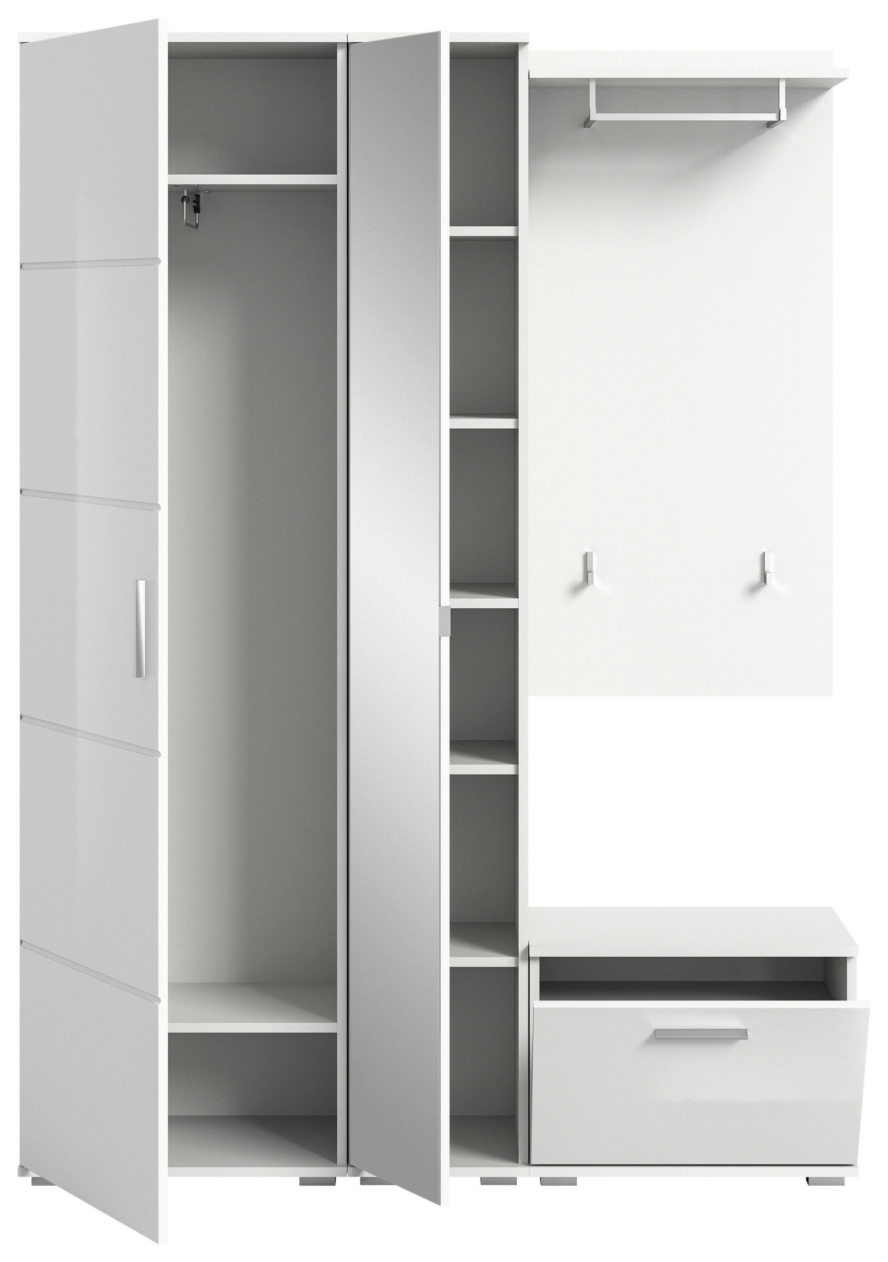 GARDEROBE  in 140/191/37 cm  - Weiß Hochglanz/Weiß, Design, Glas/Holzwerkstoff (140/191/37cm) - Xora