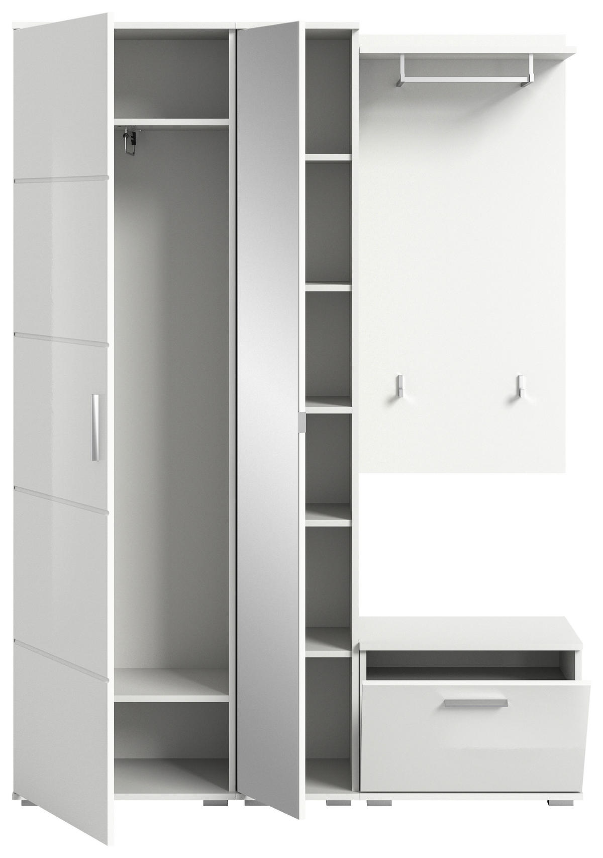 GARDEROBE  in 140/191/37 cm  - Weiß Hochglanz/Weiß, Design, Glas/Holzwerkstoff (140/191/37cm) - Xora