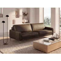 3-SITZER-SOFA SPRING in Lederlook Echtleder Dunkelbraun  - Dunkelbraun/Schwarzchrom, Design, Leder/Textil (187/85/92cm) - Livetastic