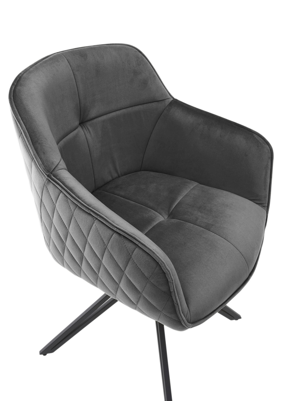 ARMLEHNSTUHL  in Samt, Mikrofaser  - Schwarz/Grau, MODERN, Textil/Metall (59/82/62cm) - MID.YOU