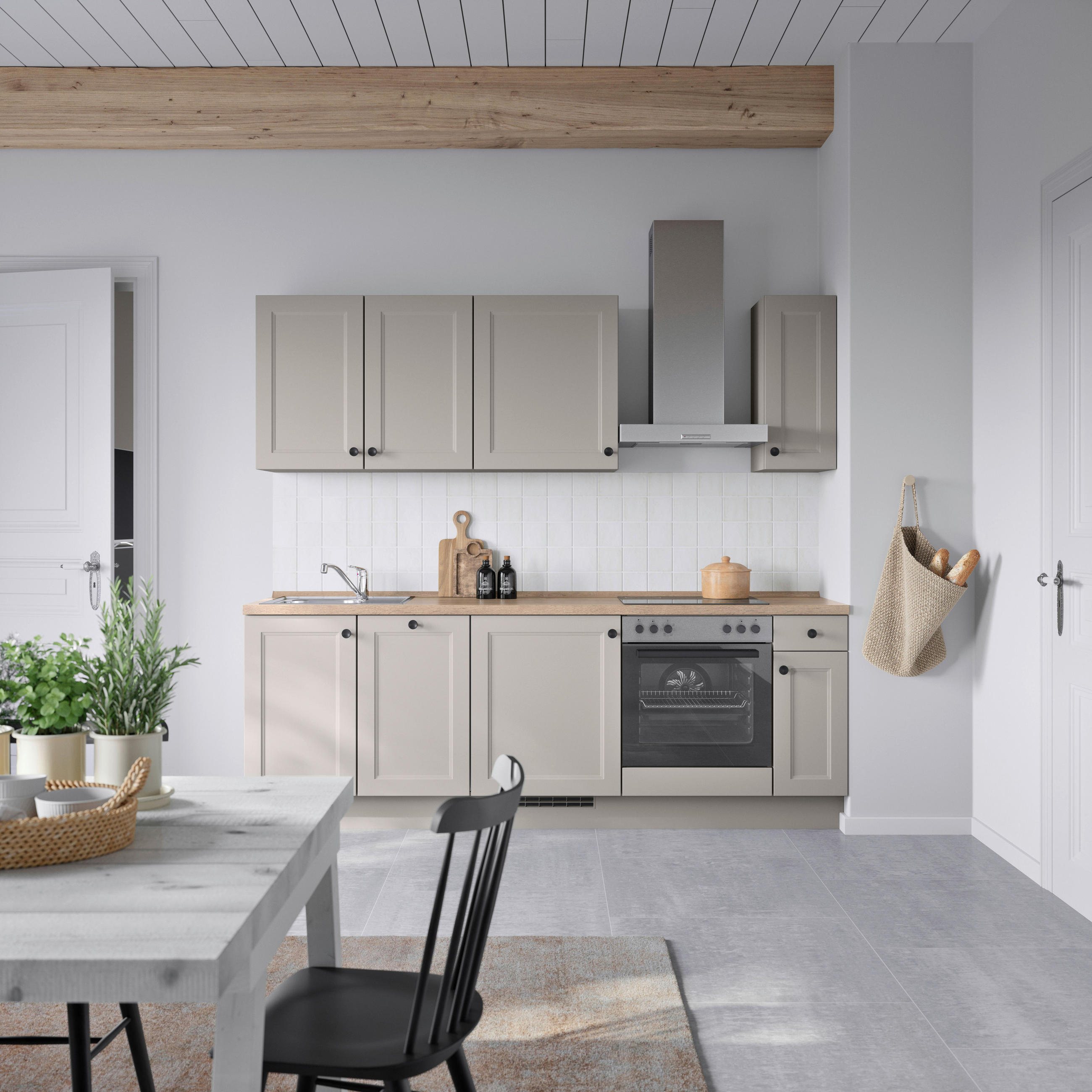 KÜCHENBLOCK 240 cm   in Grau, Eiche dunkel  - Eiche dunkel/Schwarz, MODERN, Holzwerkstoff/Metall (240cm) - Nobilia