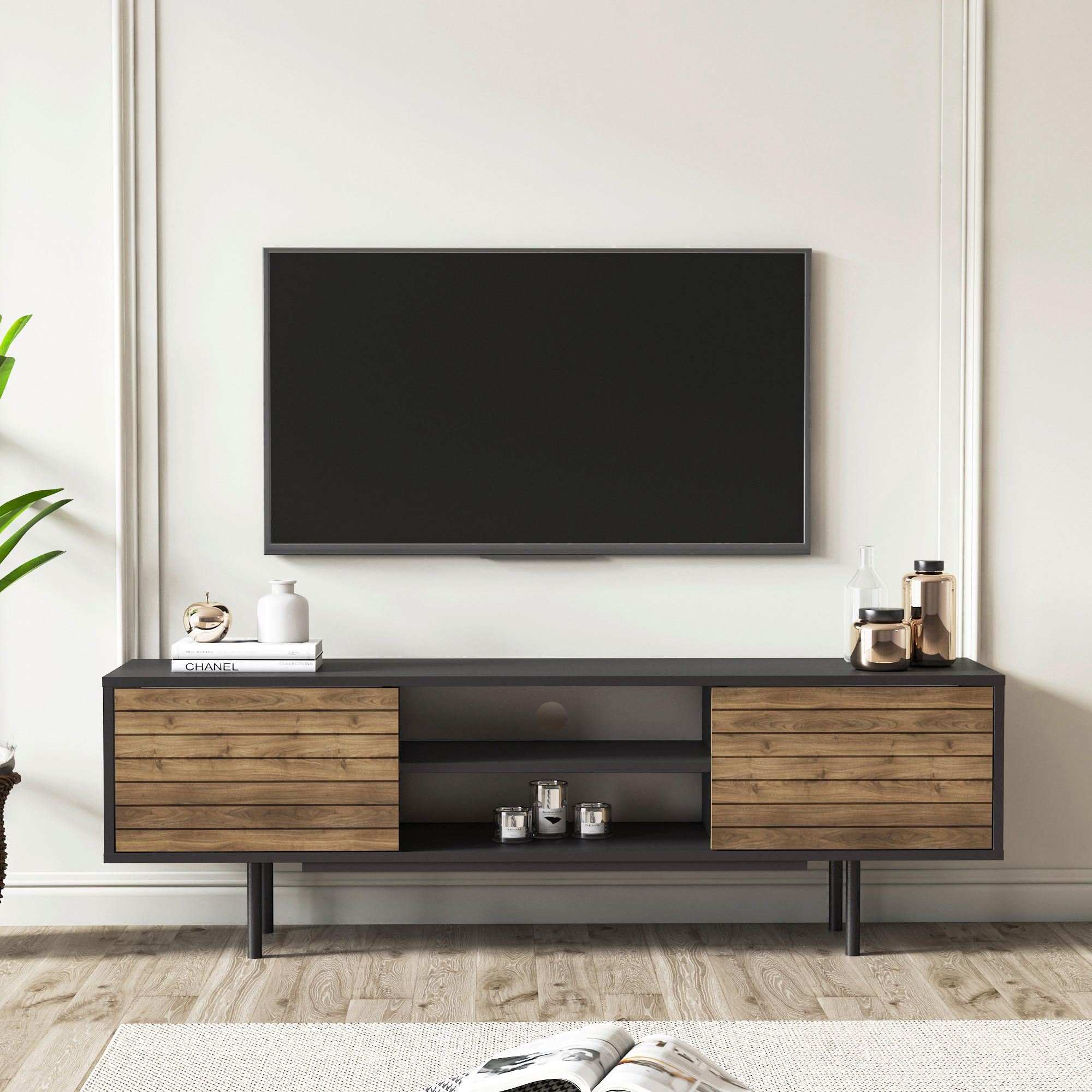 TV-BÄNK 160/50,5/35 cm  - valnötsfärgad/svart, Design, trämaterial (160/50,5/35cm) - Livetastic
