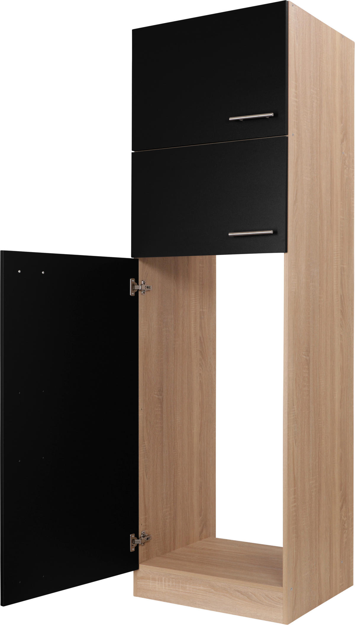 GERÄTEUMBAUSCHRANK 60/200/60 cm  in Schwarz, Eichefarben  - Eichefarben/Silberfarben, Basics, Holzwerkstoff/Metall (60/200/60cm) - Respekta