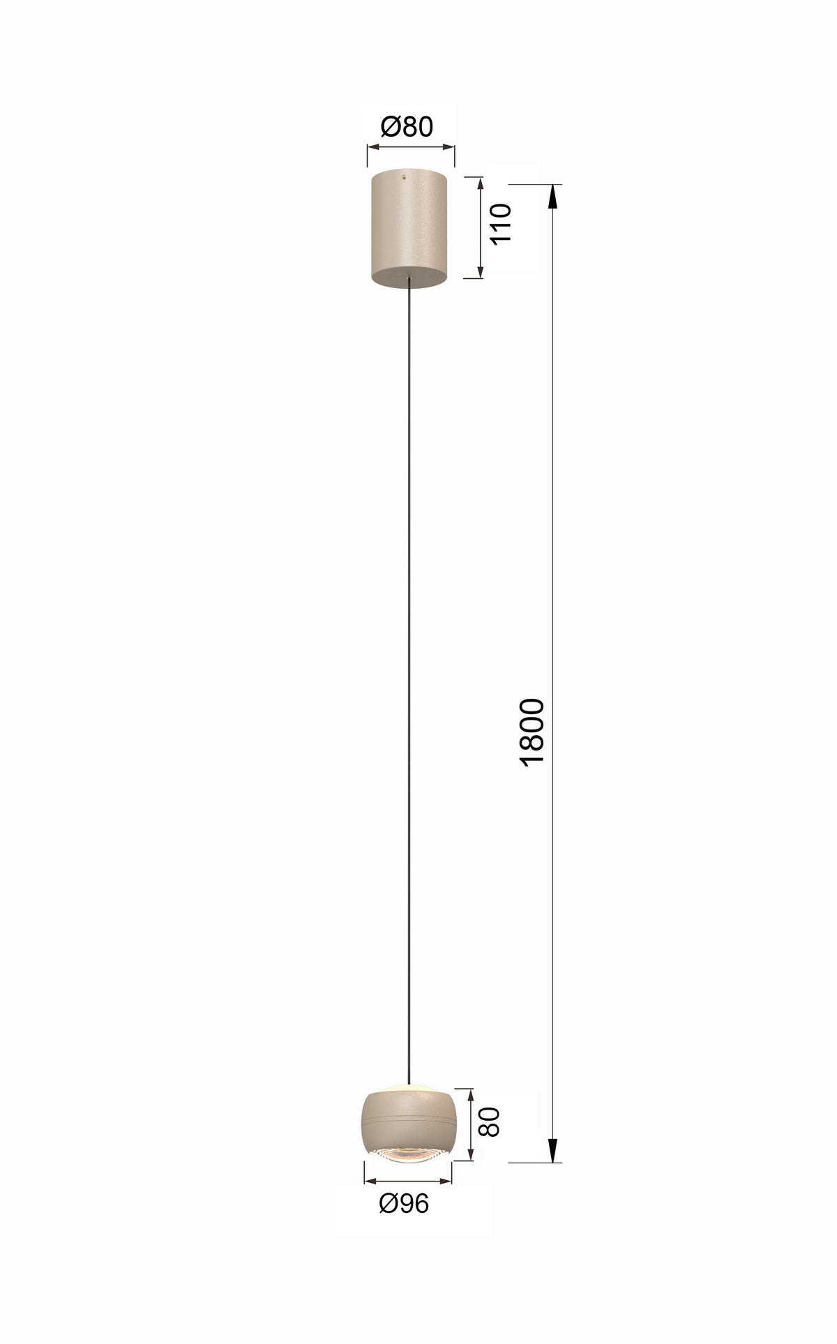 LAMPĂ SUSPENDATĂ CU LED 10/10/180 cm  - nisipiu, Design, metal (10/10/180cm)