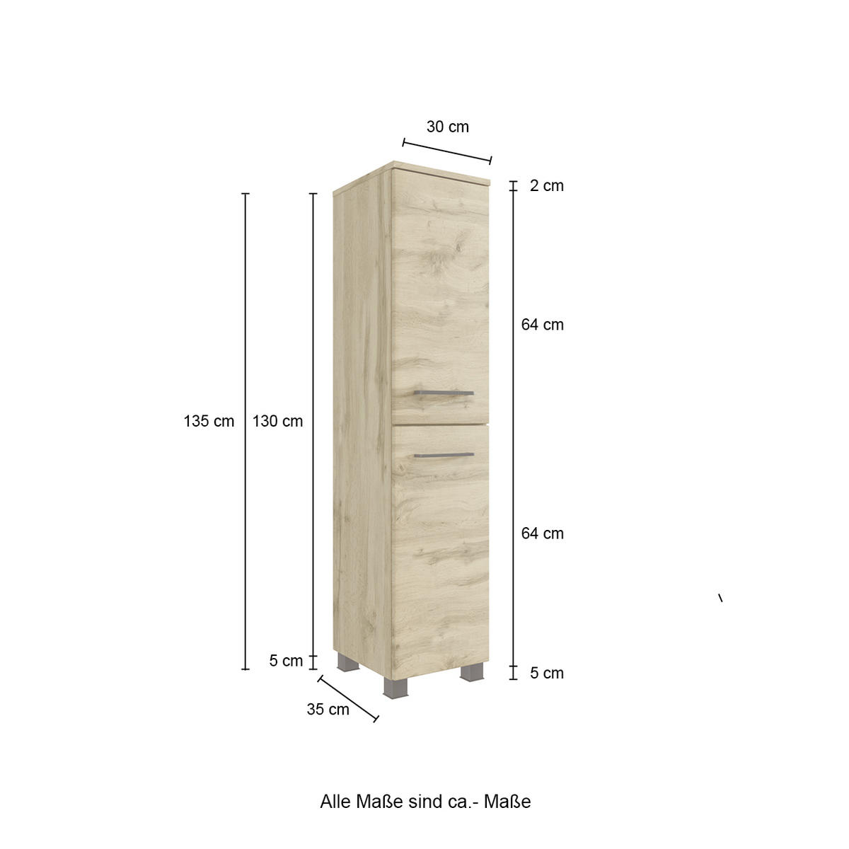 MIDISCHRANK 30/130/35 cm  - Eichefarben/Schwarz, MODERN, Holzwerkstoff/Metall (30/130/35cm) - Held