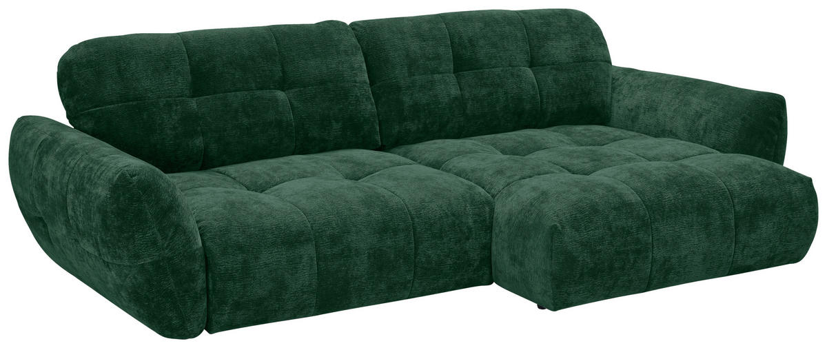 ECKSOFA NIVO Dunkelgrün Chenille Rücken echt  - Dunkelgrün/Schwarz, MODERN, Kunststoff/Textil (312/175cm) - Livetastic