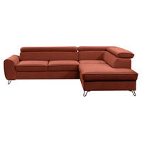 ECKSOFA inkl. Funktion Rostfarben Flachgewebe  inkl. Bettkasten, Schlaffunktion, Rücken echt, Kopfstütze  - Rostfarben/Schwarz, Design, Textil/Metall (250/200cm) - Stylife