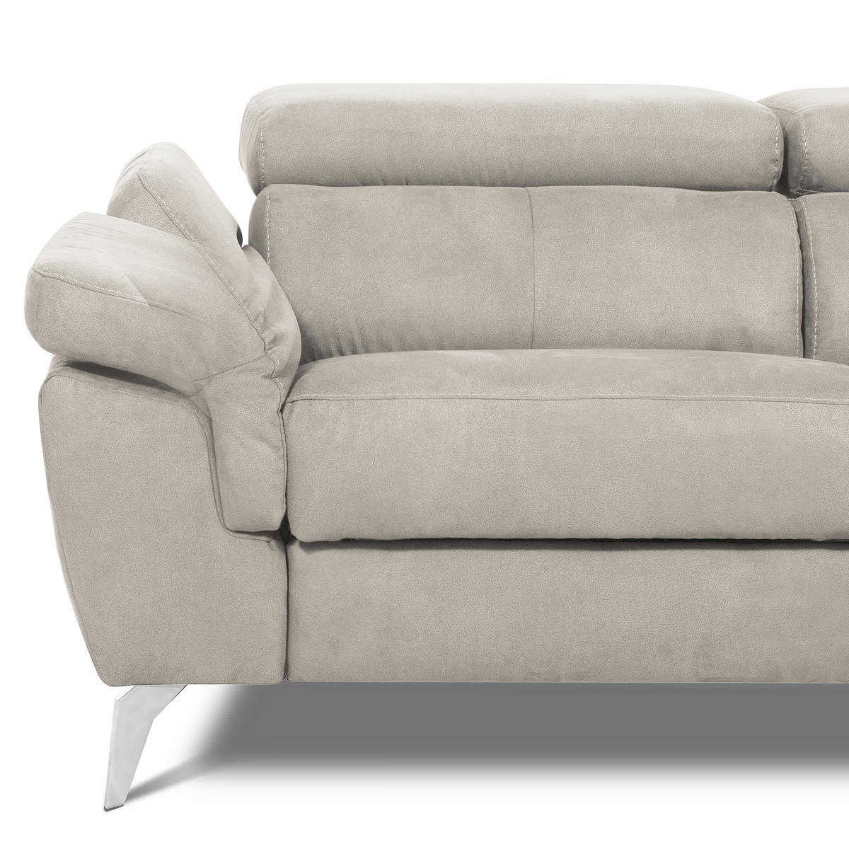 ECKSOFA SONO in Lederlook Hellgrau Armteilverstellung, Kopfteilverstellung  265/210 cm  - Chromfarben/Hellgrau, Design, Textil/Metall (265/210cm) - Livetastic