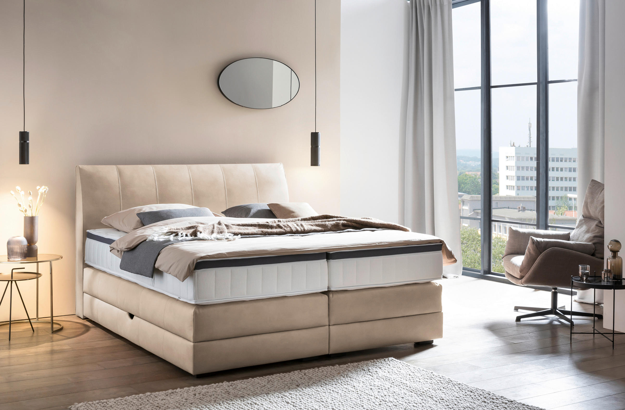 BOXSPRINGBETT 200/200 cm  in Beige  - Wengefarben/Beige, Konventionell, Holz/Textil (200/200cm) - Novel