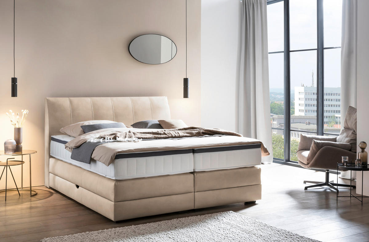 BOXSPRINGBETT 160/200 cm  in Beige  - Wengefarben/Beige, Konventionell, Holz/Textil (160/200cm) - Novel