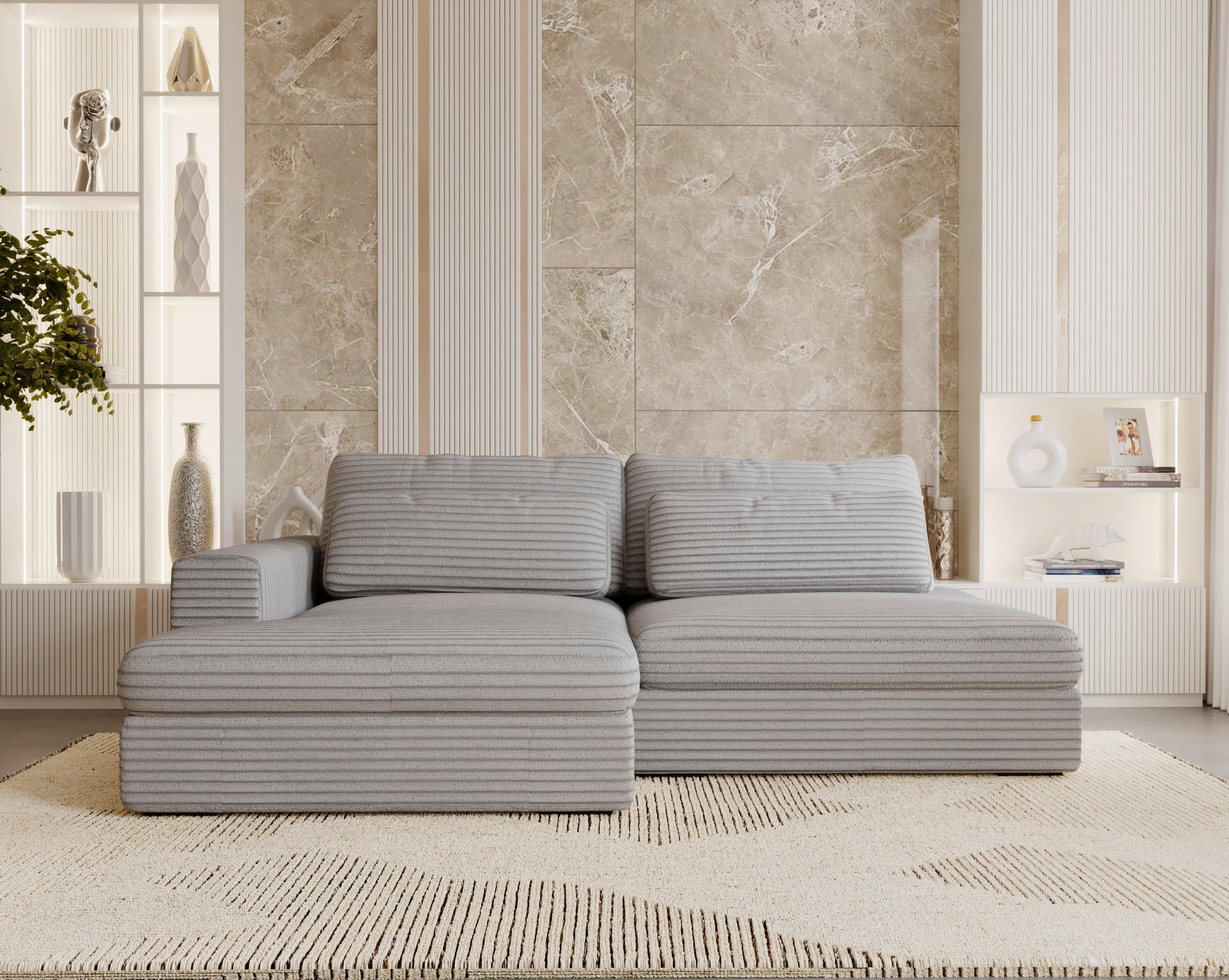 ECKSOFA in Cord Grau  - Schwarz/Grau, Design, Kunststoff/Textil (158/223cm) - Lomoco