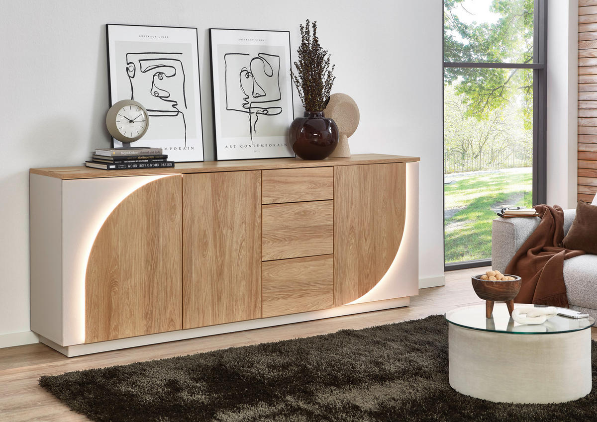 SIDEBOARD  in 210/84/42 cm  - Kaschmir/Eichefarben, Design, Holzwerkstoff (210/84/42cm) - Stylife