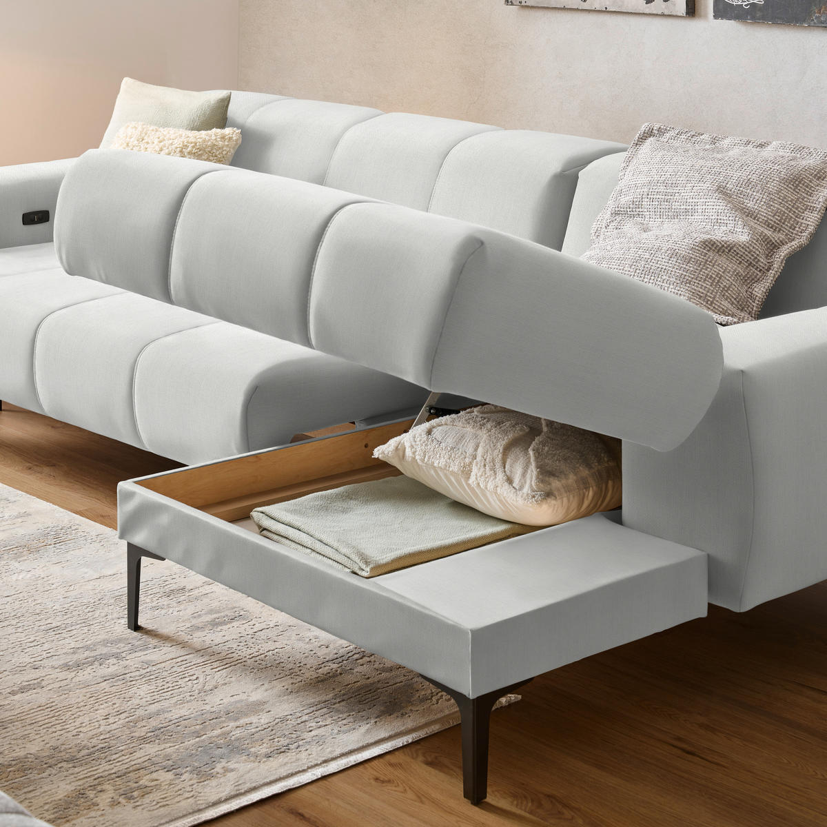 ECKSOFA in Chenille Weiß  311/167 cm  - Schwarz/Weiß, Design, Textil/Metall (311/167cm) - Xora