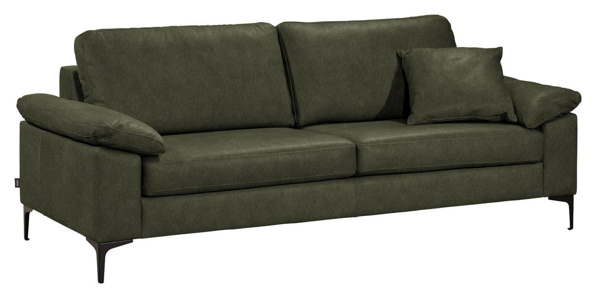 3-SITZER-SOFA  in Echtleder Olivgrün   - Schwarz/Olivgrün, Design, Leder/Metall (224/86/97cm) - Schöner Wohnen
