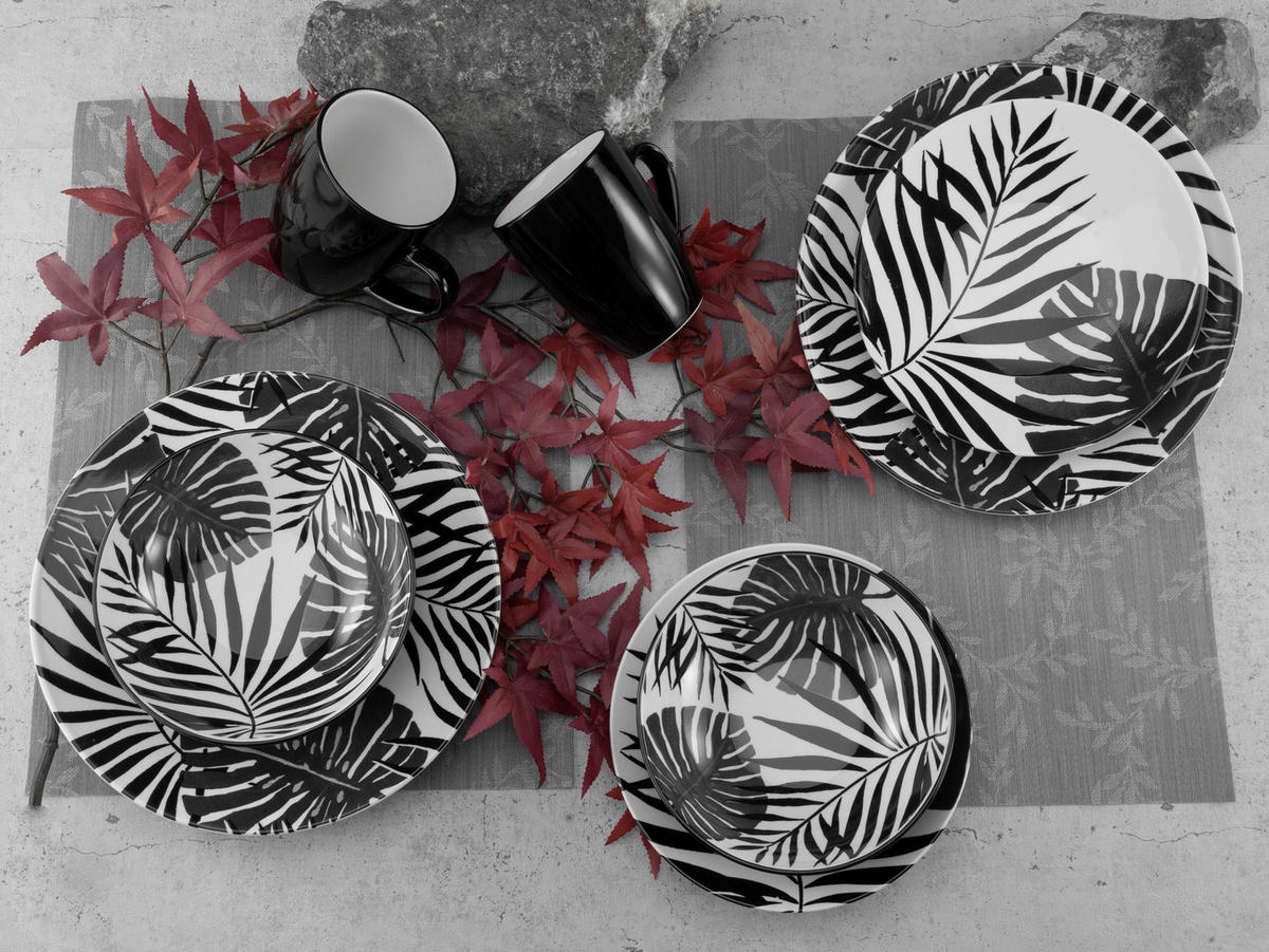 KOMBISERVICE Schwarz, Weiß TROPICANA BLACK 16-teilig 4 Personen  - Schwarz/Weiß, Basics, Keramik - Creatable