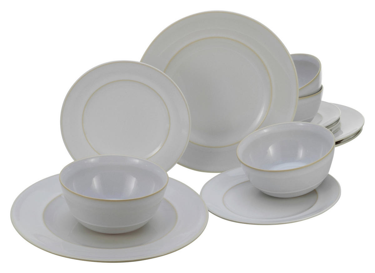 KOMBINOVANÁ SOUPRAVA, 12dílné, kamenina - bílá, Basics, keramika - Creatable