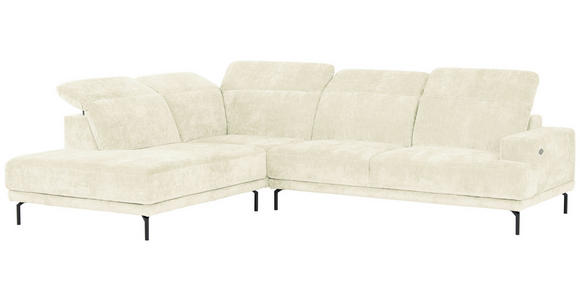 ECKSOFA Creme Chenille Kopfteilverstellung, Sitztiefenverstellung  - Creme/Schwarz, Design, Textil/Metall (307/243cm) - Xora