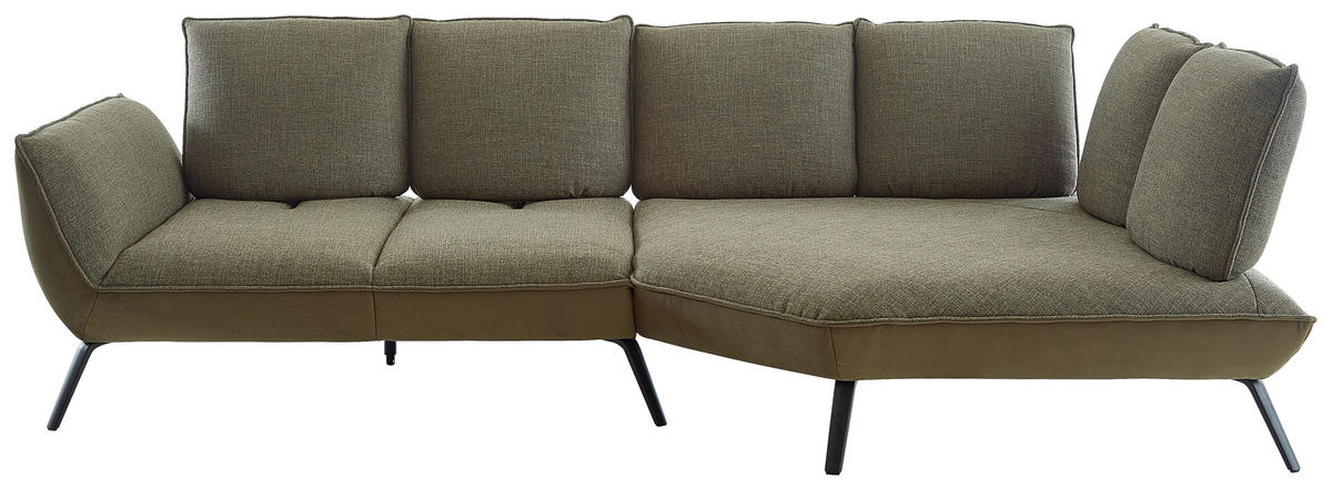 ECKSOFA in Flachgewebe Olivgrün  - Schwarz/Olivgrün, Design, Textil/Metall (320/169cm) - Moderano