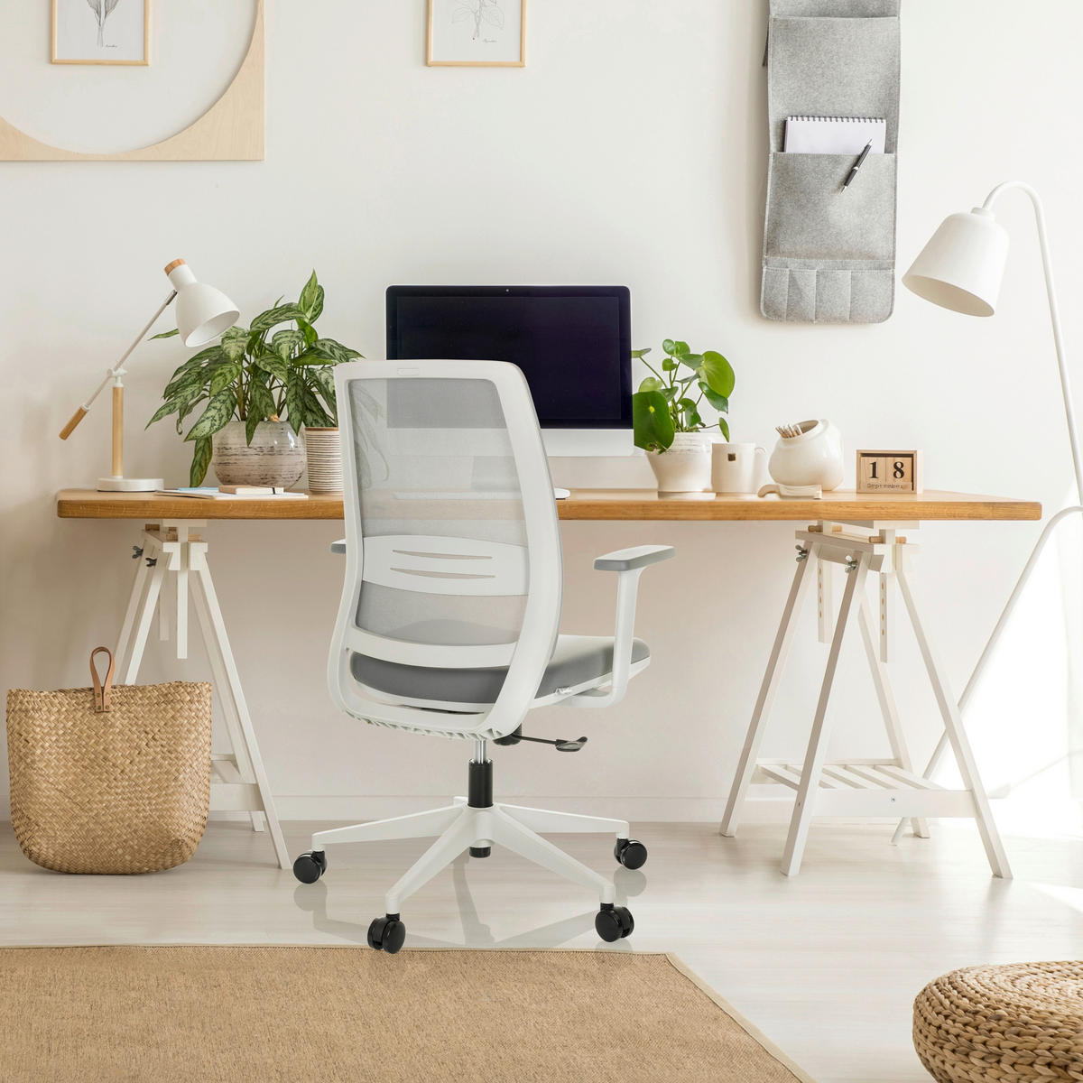 OTOČNÁ ŽIDLE, síťovina, šedá - šedá/bílá, Moderní, textil/plast (68/100 - 108/55cm) - MID.YOU