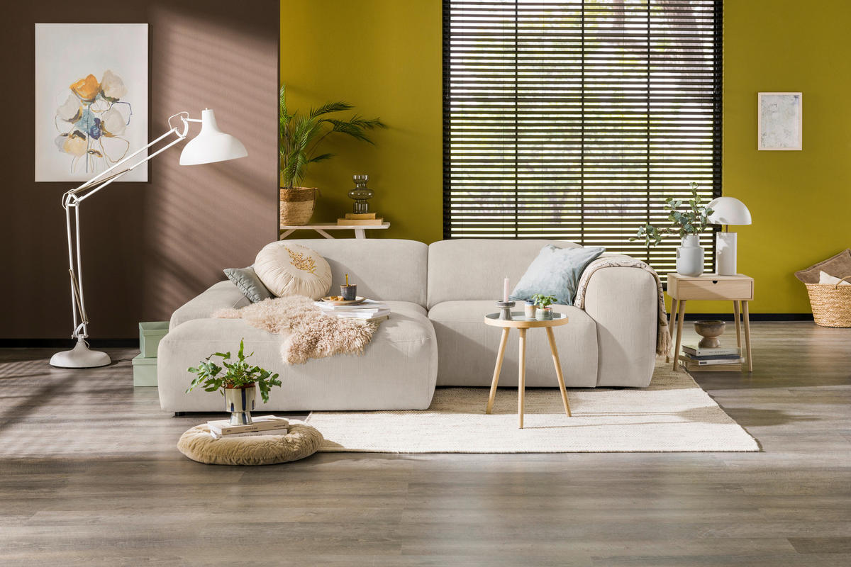 ECKSOFA HANNAH Beige Cord  - Beige/Schwarz, Design, Kunststoff/Textil (170/252cm) - MID.YOU