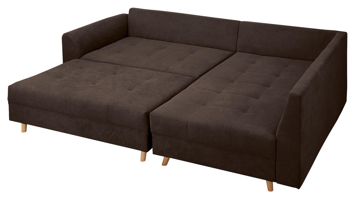 ECKSOFA inkl. Hocker Ariella Graubraun Mikrofaser  - Graubraun/Naturfarben, Design, Holz/Textil (161/231cm) - Livetastic