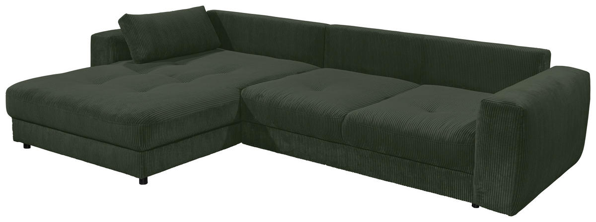 ECKSOFA in Cord Dunkelgrün  - Dunkelgrün/Schwarz, Konventionell, Holzwerkstoff/Kunststoff (194/333cm) - MID.YOU