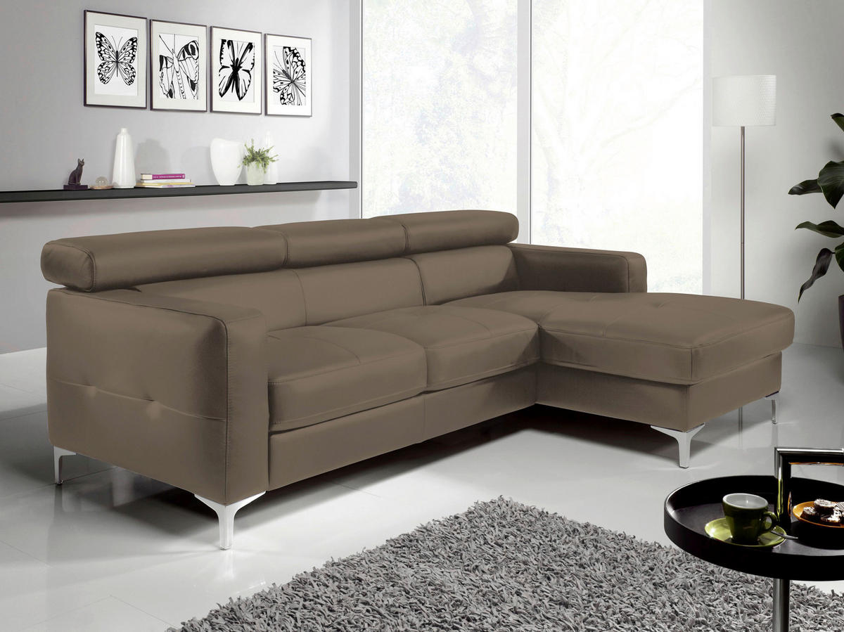 ECKSOFA Graubraun Echtleder  - Chromfarben/Graubraun, Design, Leder/Metall (226/169cm) - Livetastic