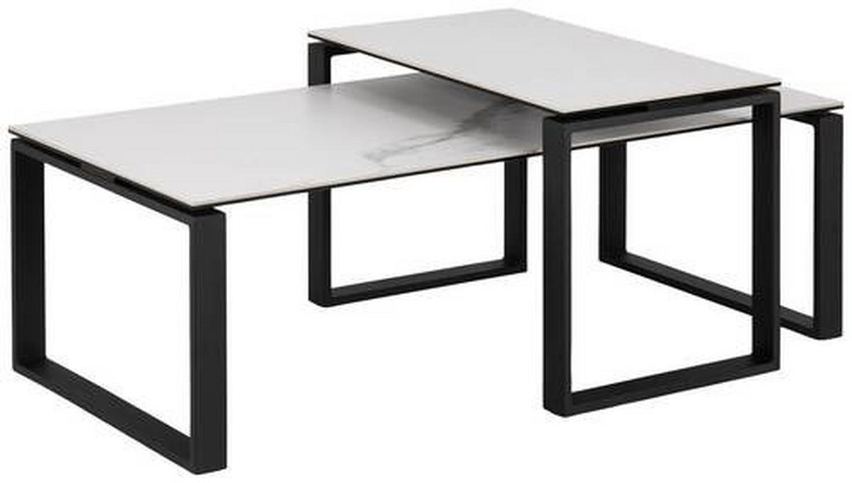 COUCHTISCHSET in Metall, Glas 115/55/45 cm  - Weiss/Schwarz, Trend, Glas/Metall (115/55/45cm) - MID.YOU
