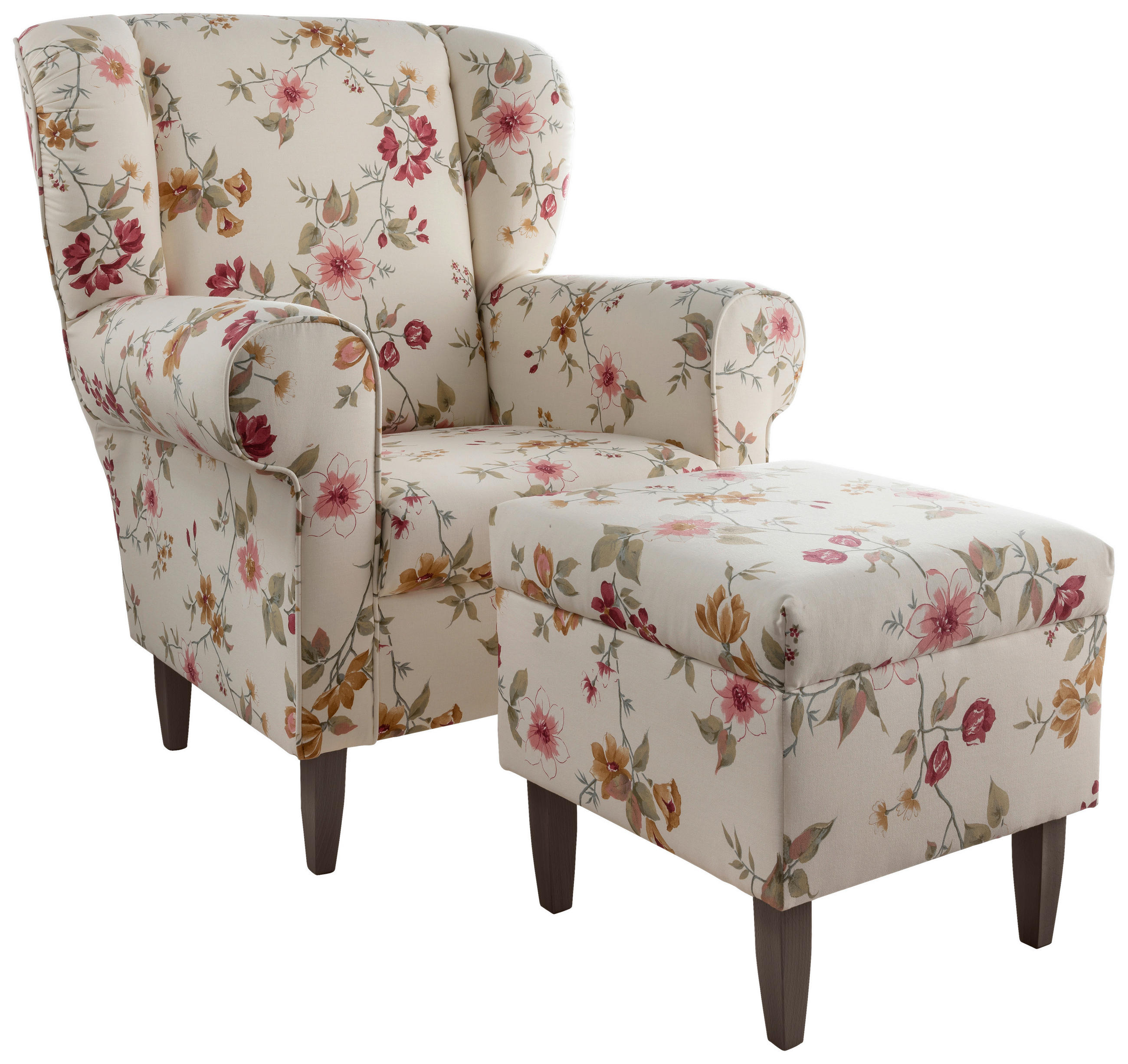 SESSELSET in Webstoff Rot, Wengefarben, Beige  - Wengefarben/Beige, ROMANTIK / LANDHAUS, Holz/Textil (80/102/86cm) - Livetastic