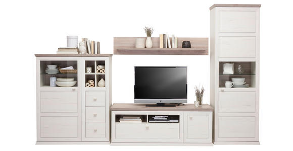 WOHNWAND in Grau, Weiß 330/209,2/50,1 cm - Weiß/Grau, LIFESTYLE, Glas/Holzwerkstoff (330/209,2/50,1cm) - Hom`in
