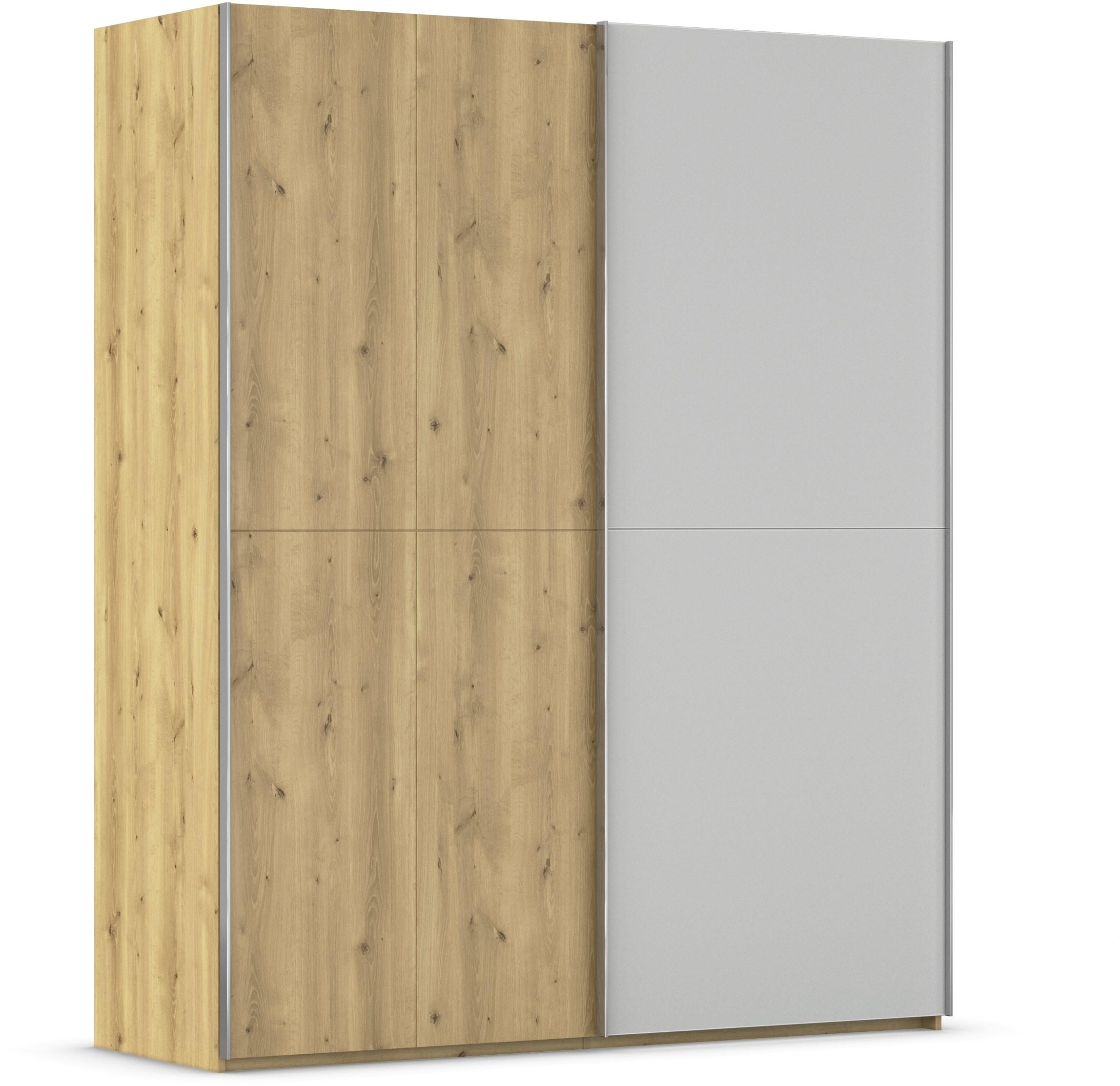 SCHWEBETÜRENSCHRANK 180/223/68 cm 2-türig Eichefarben, Chromfarben, Hellgrau  - Chromfarben/Eichefarben, Design, Glas/Holz (180/223/68cm) - Novel