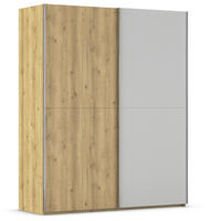 SCHWEBETÜRENSCHRANK 180/223/68 cm 2-türig Eichefarben, Chromfarben, Hellgrau  - Chromfarben/Eichefarben, Design, Glas/Holz (180/223/68cm) - Novel