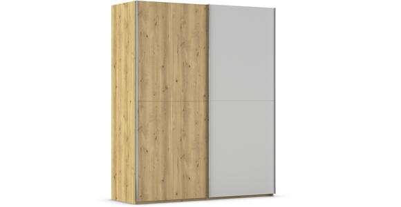 SCHWEBETÜRENSCHRANK 180/223/68 cm 2-türig Eichefarben, Chromfarben, Hellgrau  - Chromfarben/Eichefarben, Design, Glas/Holz (180/223/68cm) - Novel