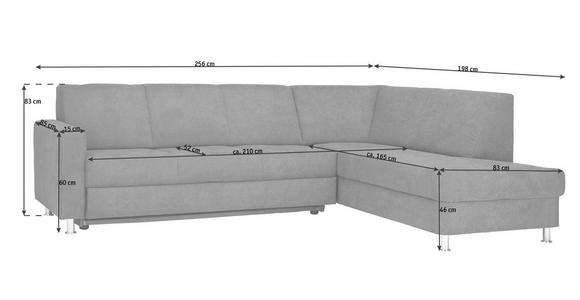 ECKSOFA in Flachgewebe Grau  256/198 cm  - Chromfarben/Grau, Design, Kunststoff/Textil (256/198cm) - Xora