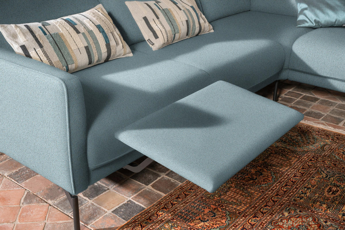ECKSOFA in Flachgewebe, Struktur Hellblau  - Anthrazit/Hellblau, Design, Textil/Metall (254/230cm) - Johann Jakob
