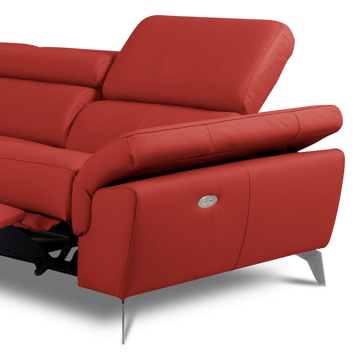 ECKSOFA Lederlook Echtleder Rot  - Chromfarben/Rot, Design, Leder/Textil (252/179cm) - Livetastic