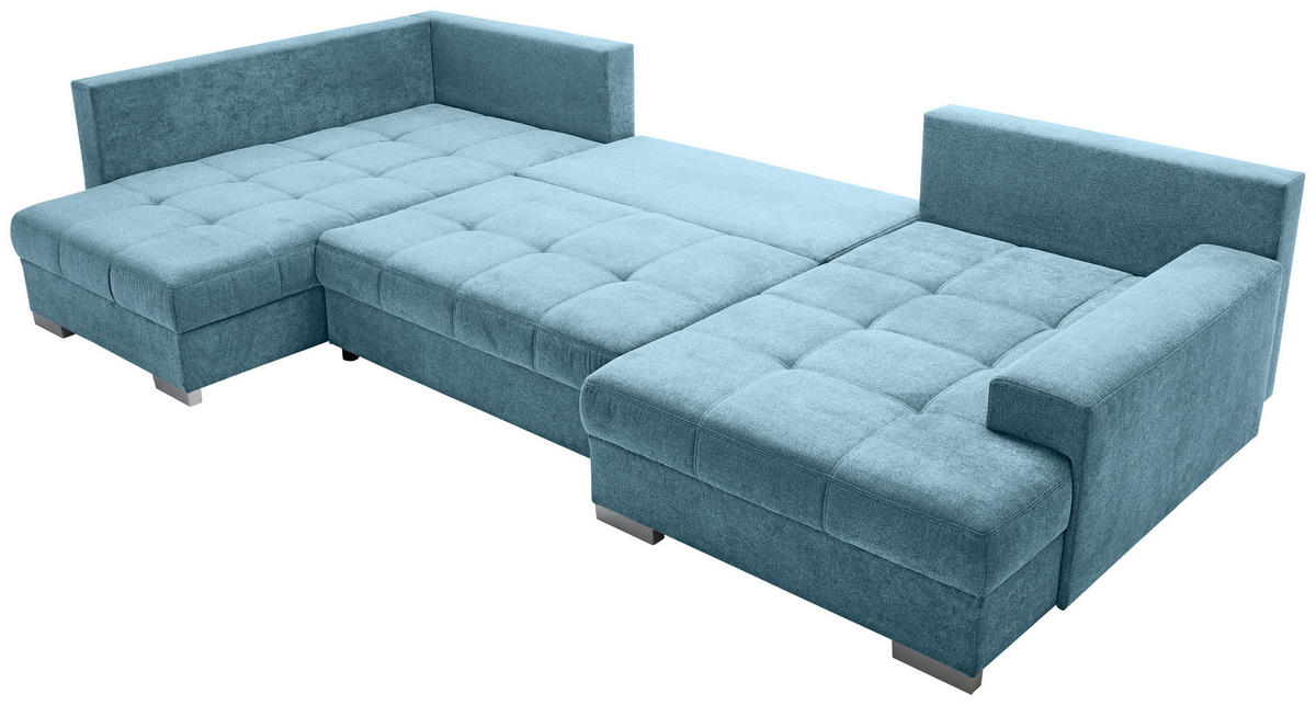 WOHNLANDSCHAFT in Velours Petrol  - Chromfarben/Petrol, Konventionell, Kunststoff/Textil (198/363/170cm) - Hom`in