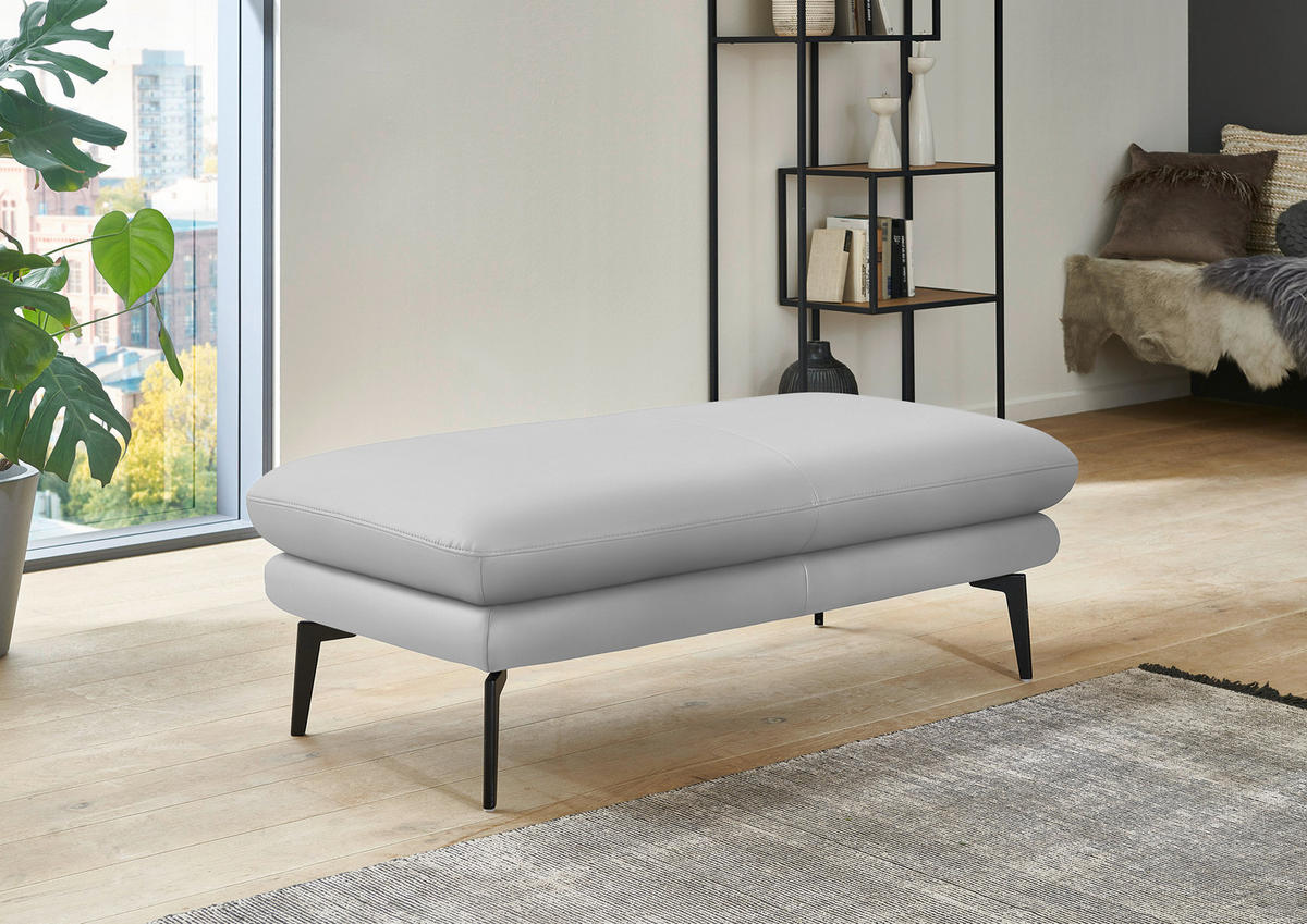 ECKSOFA in Echtleder Weiss  - Weiss/Schwarz, Design, Leder/Metall (310/180cm) - Dieter Knoll