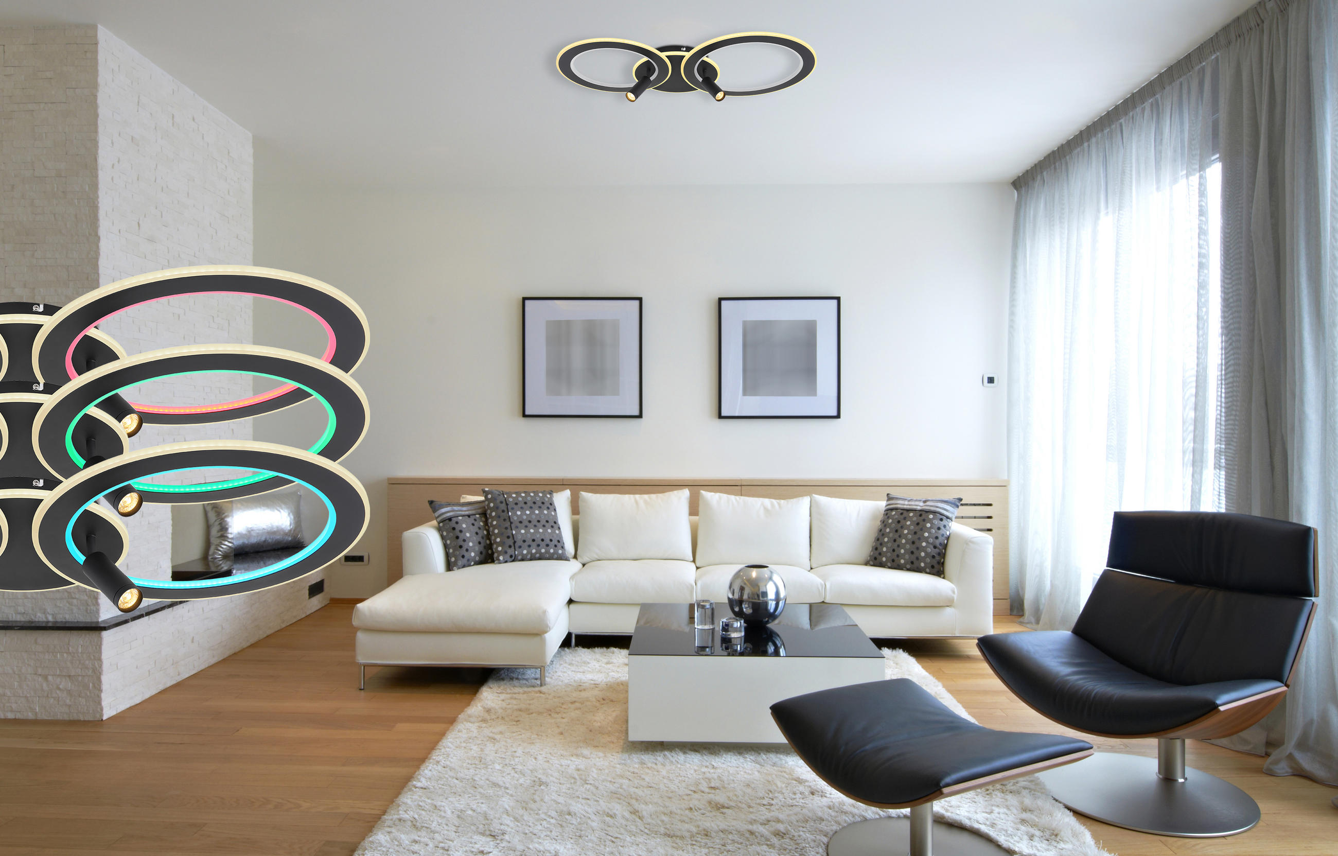 LED MENNYEZETI LÁMPA - fekete/opál, Design, műanyag/fém (89,5/50,7/13,5cm) - Globo