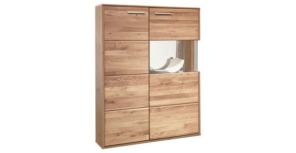 HIGHBOARD 90/138/40 cm - Eichefarben/Silberfarben, KONVENTIONELL, Glas/Holz (90/138/40cm) - Voleo