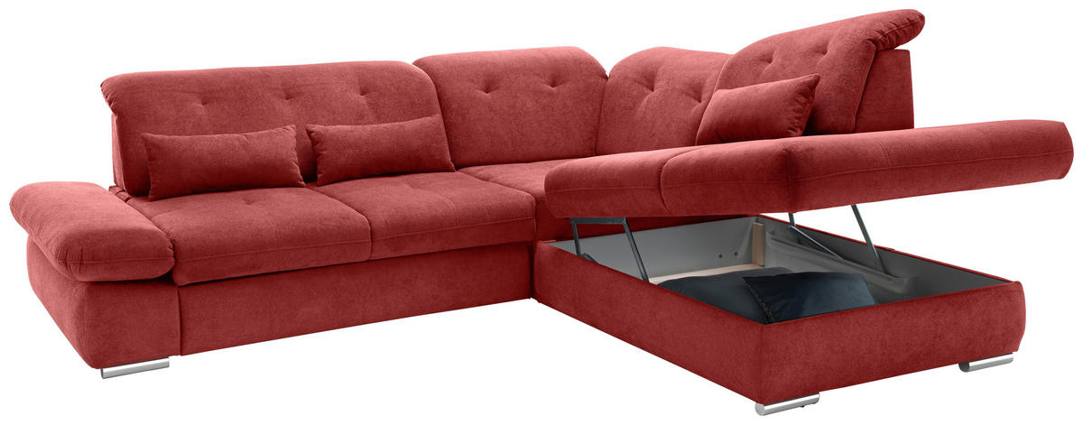 ECKSOFA in Chenille Rot  - Chromfarben/Rot, Modern, Textil/Metall (280/254cm) - Livetastic