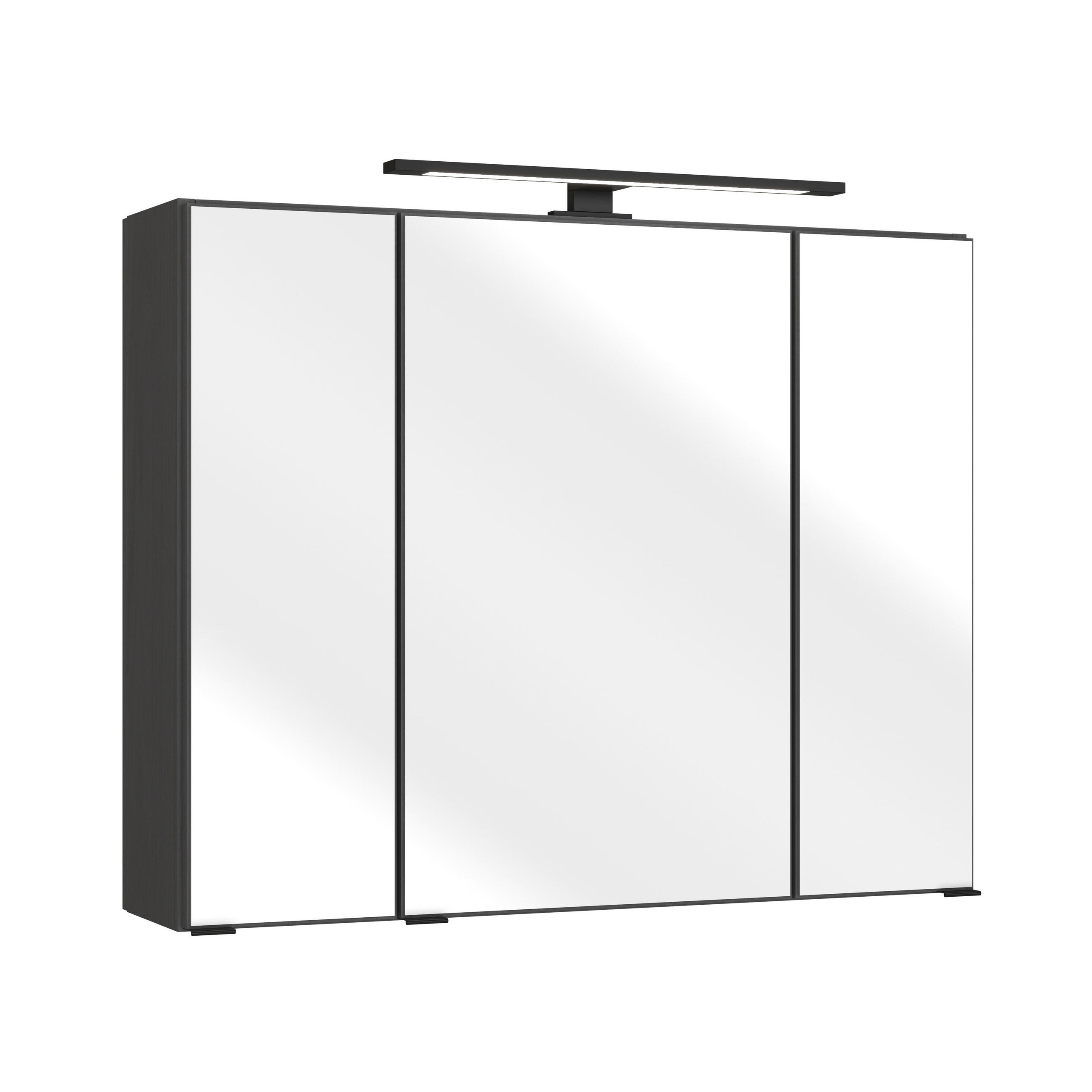 SPIEGELSCHRANK 80/64/20 cm  - Schwarz/Graphitfarben, Natur, Glas/Holzwerkstoff (80/64/20cm) - Xora