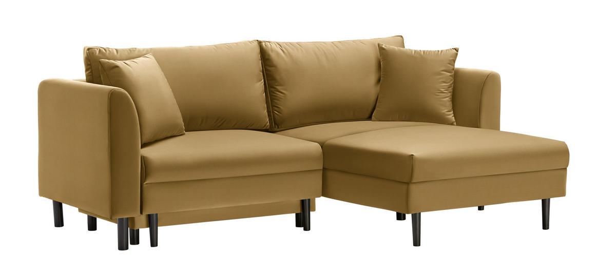 ECKSOFA in Velours Gelb  235/165 cm  - Gelb/Schwarz, Design, Holz/Textil (235/165cm) - Ti'me