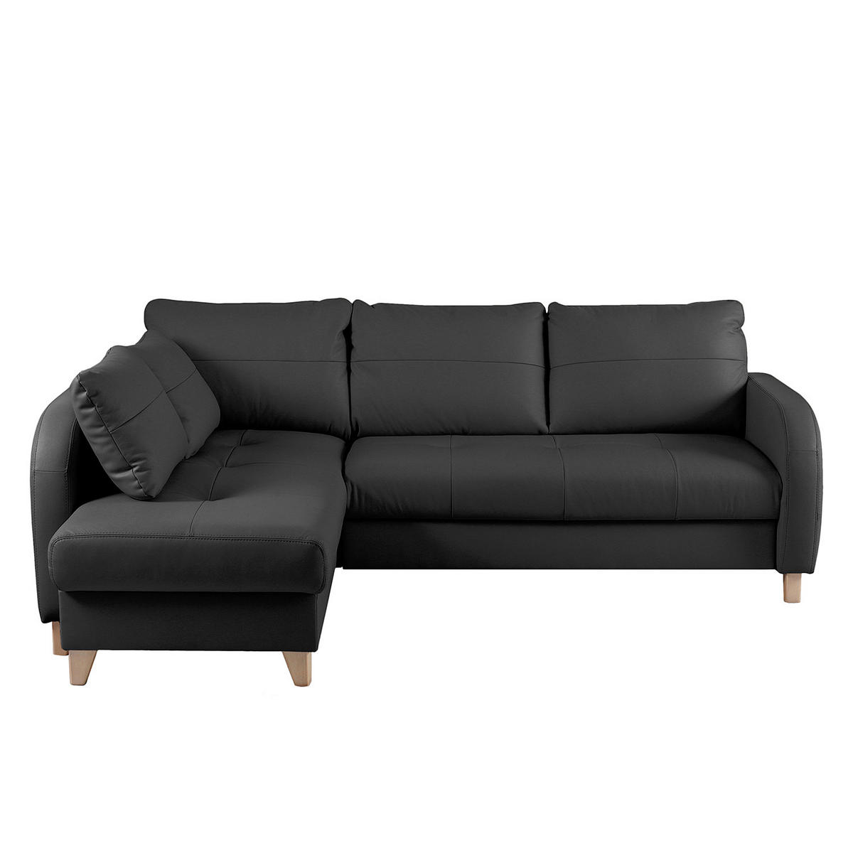 ECKSOFA Schwarz Echtleder Lederlook  - Buchefarben/Schwarz, Design, Leder/Holz (227/168cm) - Livetastic