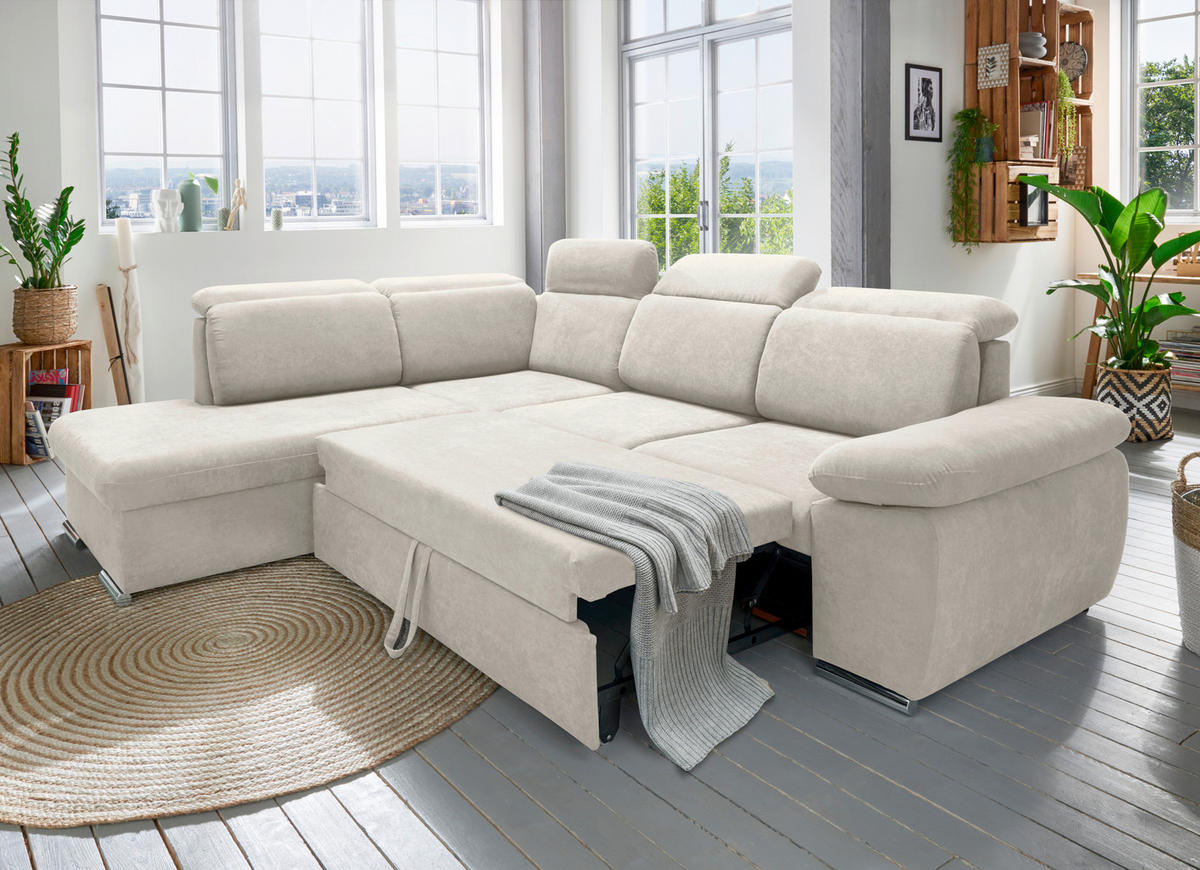 ECKSOFA Creme Mikrofaser  - Chromfarben/Creme, Design, Textil/Metall (228/283cm) - Livetastic