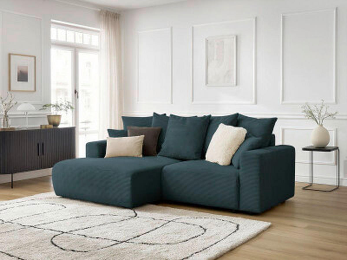 ECKSOFA Ottomane links  ATILLA Dunkelblau Cord  - Schwarz/Dunkelblau, MODERN, Kunststoff/Textil (149/244cm)