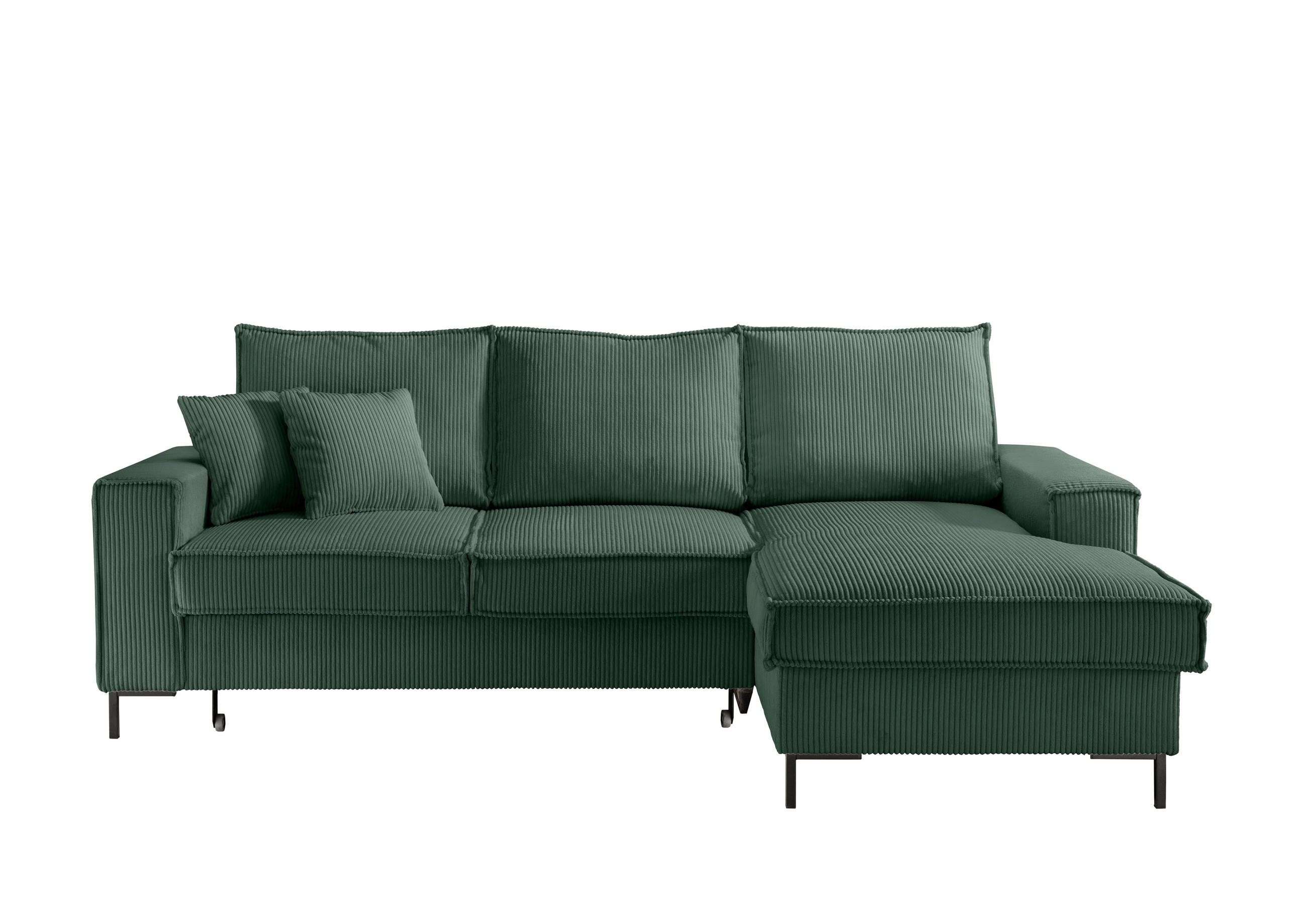 ECKSOFA Dunkelgrün Cord  - Dunkelgrün/Schwarz, MODERN, Textil/Metall (240/150cm) - Livetastic
