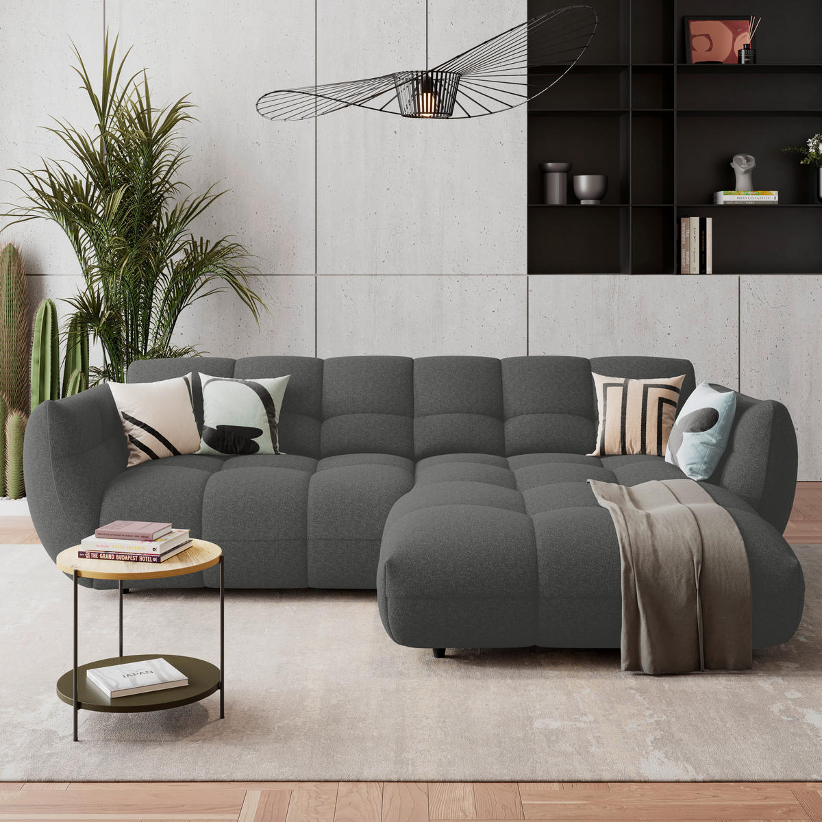 ECKSOFA Chenille Anthrazit  - Anthrazit/Schwarz, Trend, Kunststoff/Textil (280/178cm) - MID.YOU