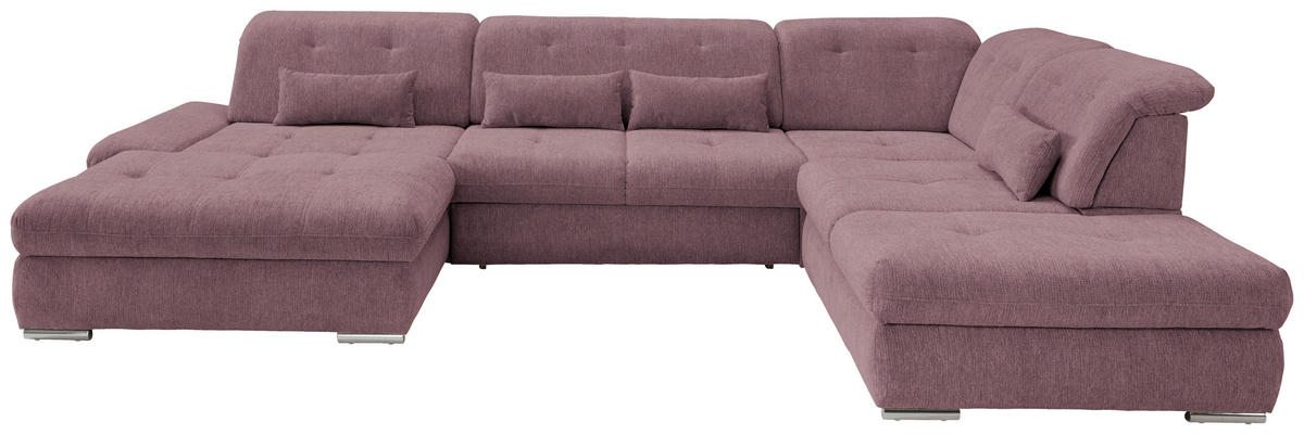 WOHNLANDSCHAFT in Chenille Brombeere  - Chromfarben/Brombeere, Design, Textil/Metall (195/376/254cm) - Livetastic