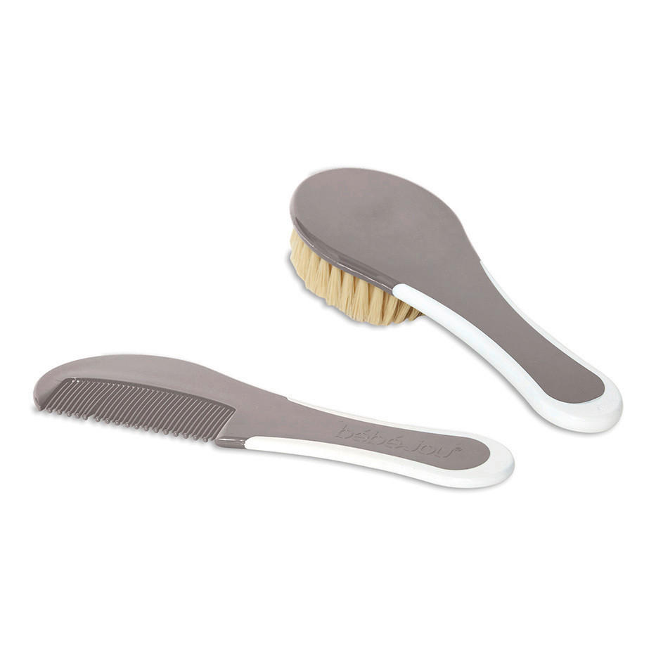 BABYKAMM UND BÜRSTE - Graubraun, Basics, Kunststoff (16,4/5,6/2cm) - Bebe Jou